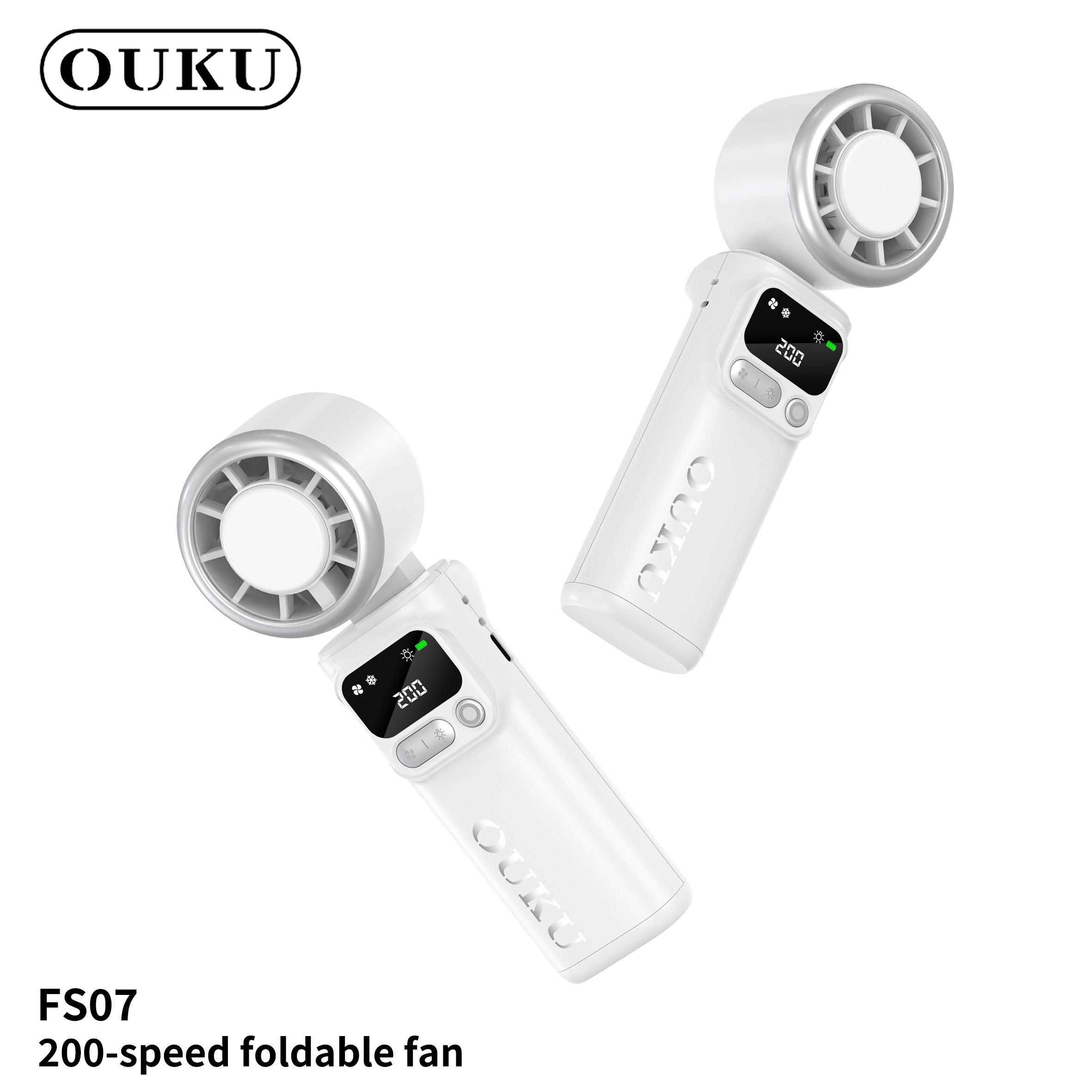 OUKU FS07 – Portable handheld fan พัดลมมือถือ สีขาว