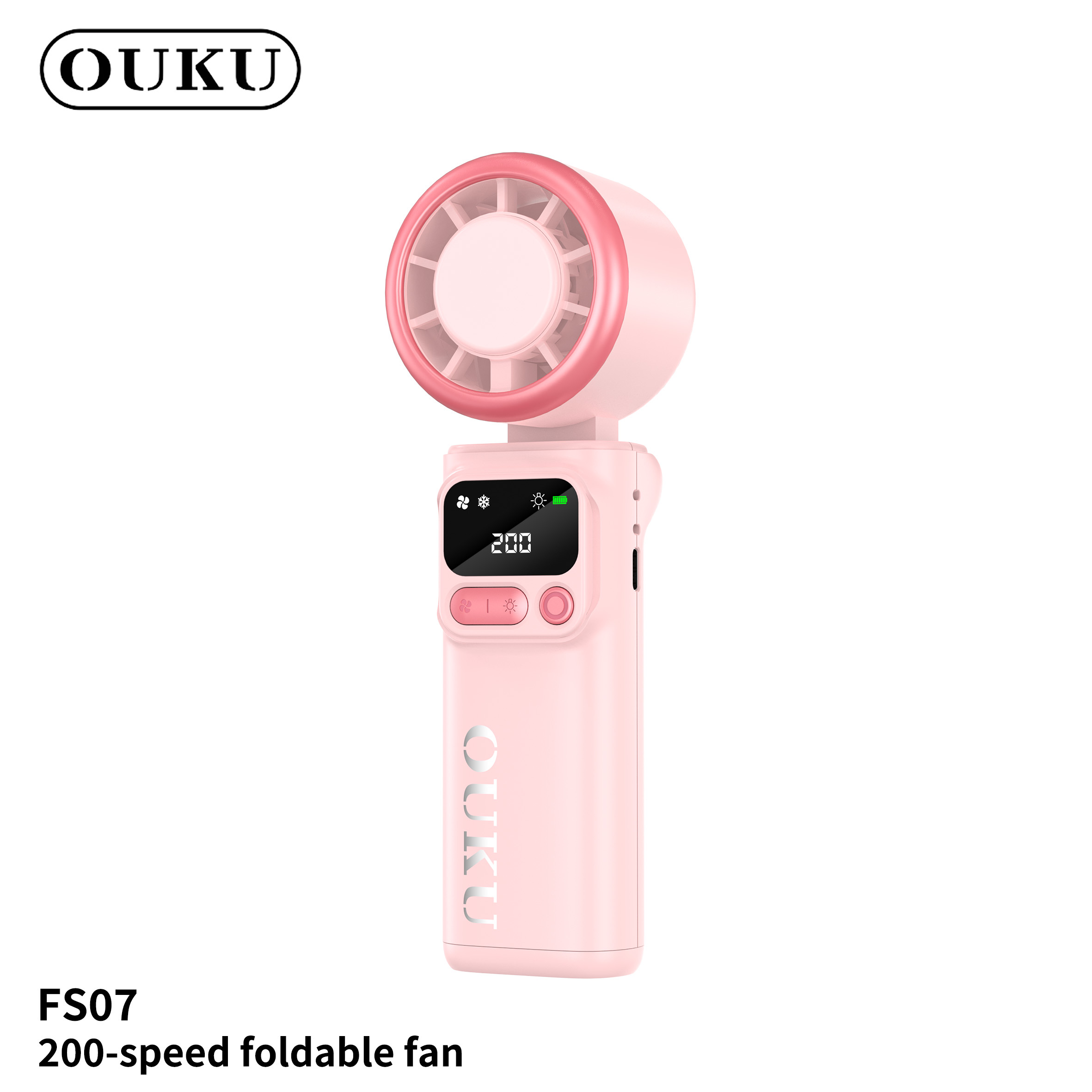 OUKU FS07 – Portable handheld fan พัดลมมือถือ สีชมพู