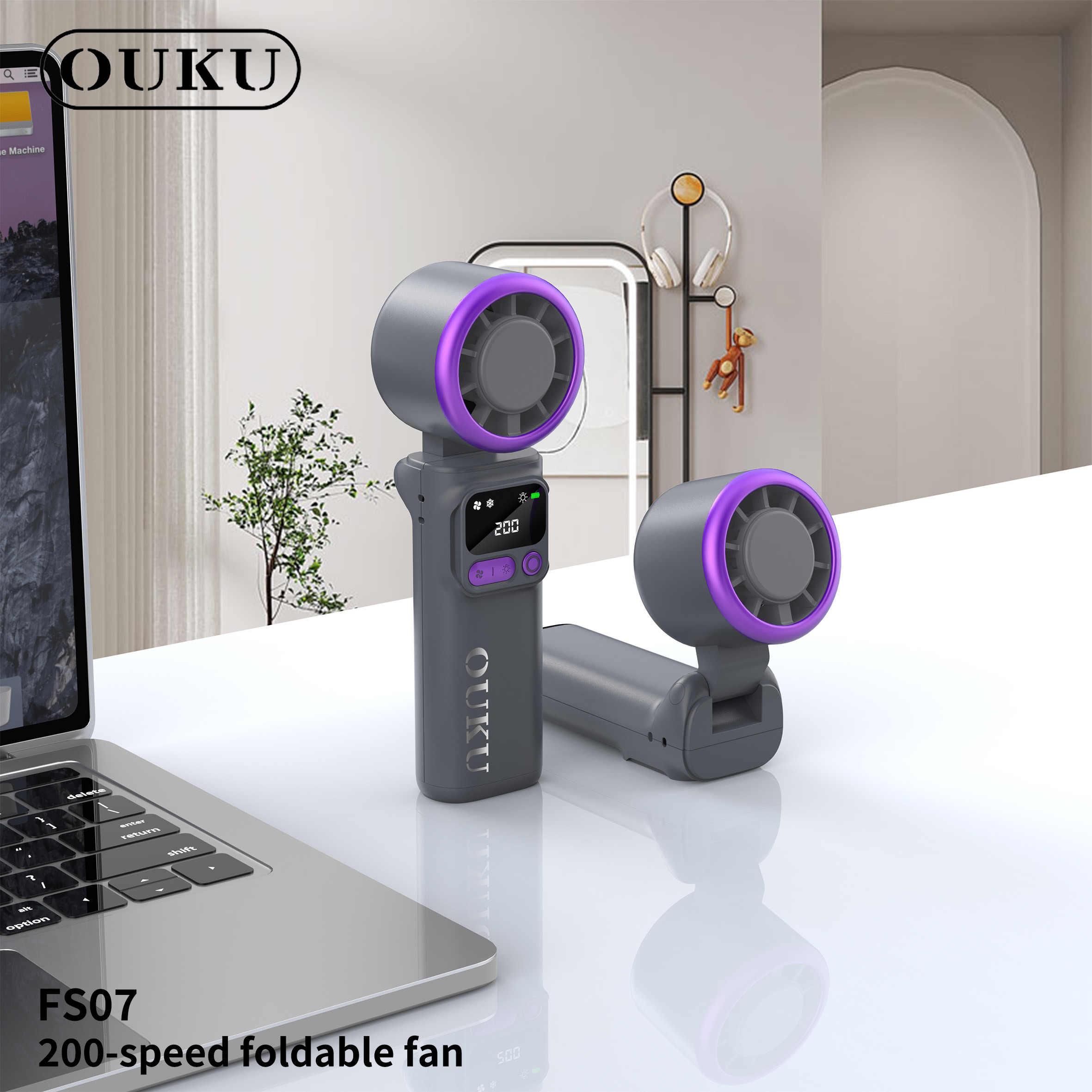 OUKU FS07 – Portable handheld fan พัดลมมือถือ สีเทา